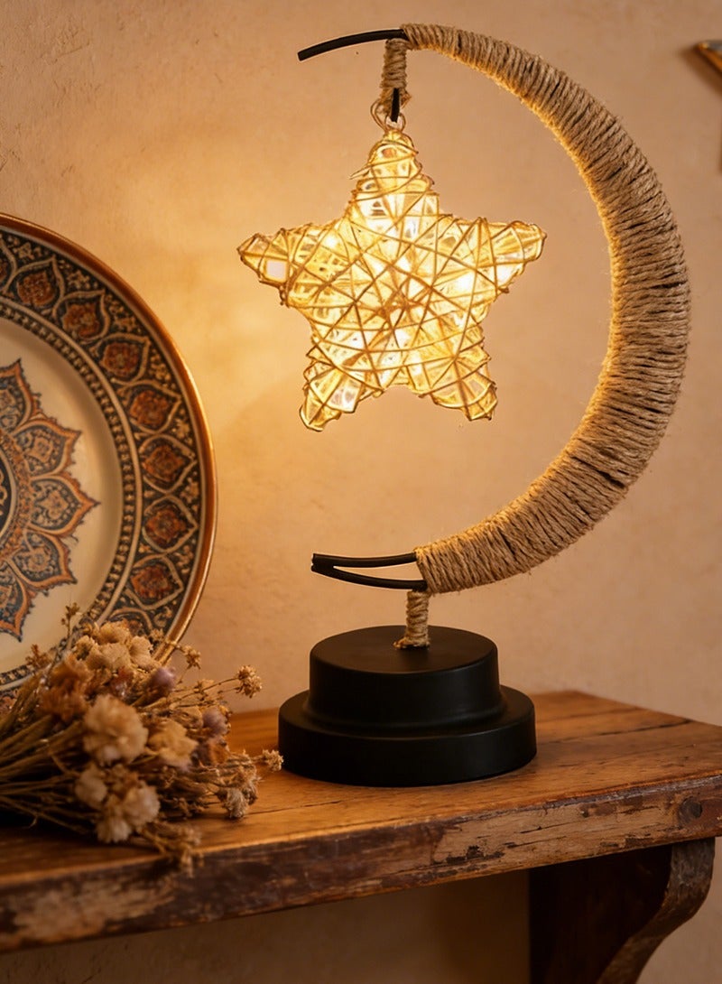 يواوليتي مصابيح طاولة رمضان، مصابيح زينة رمضان، مصابيح قمر ونجوم رمضان لتزيين غرفة النوم المنزلية وسطح المكتب - Image 1